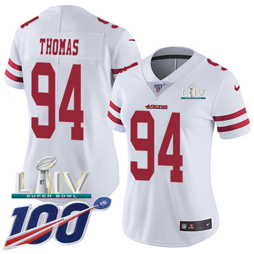 San Francisco 49ers Nike 94 Solomon Thomas White Super Bowl LIV 2020 Women Stitched NFL 100th Season Vapor Limited Jersey